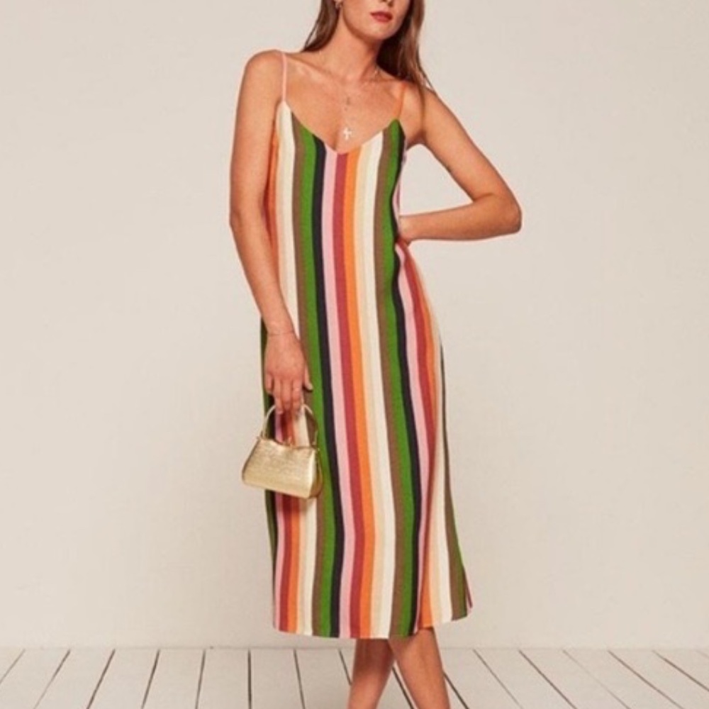 Reformation White and Blue Sleeveless Sundress